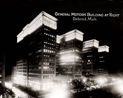 Detroit's General Motors Building At Night C. 1955